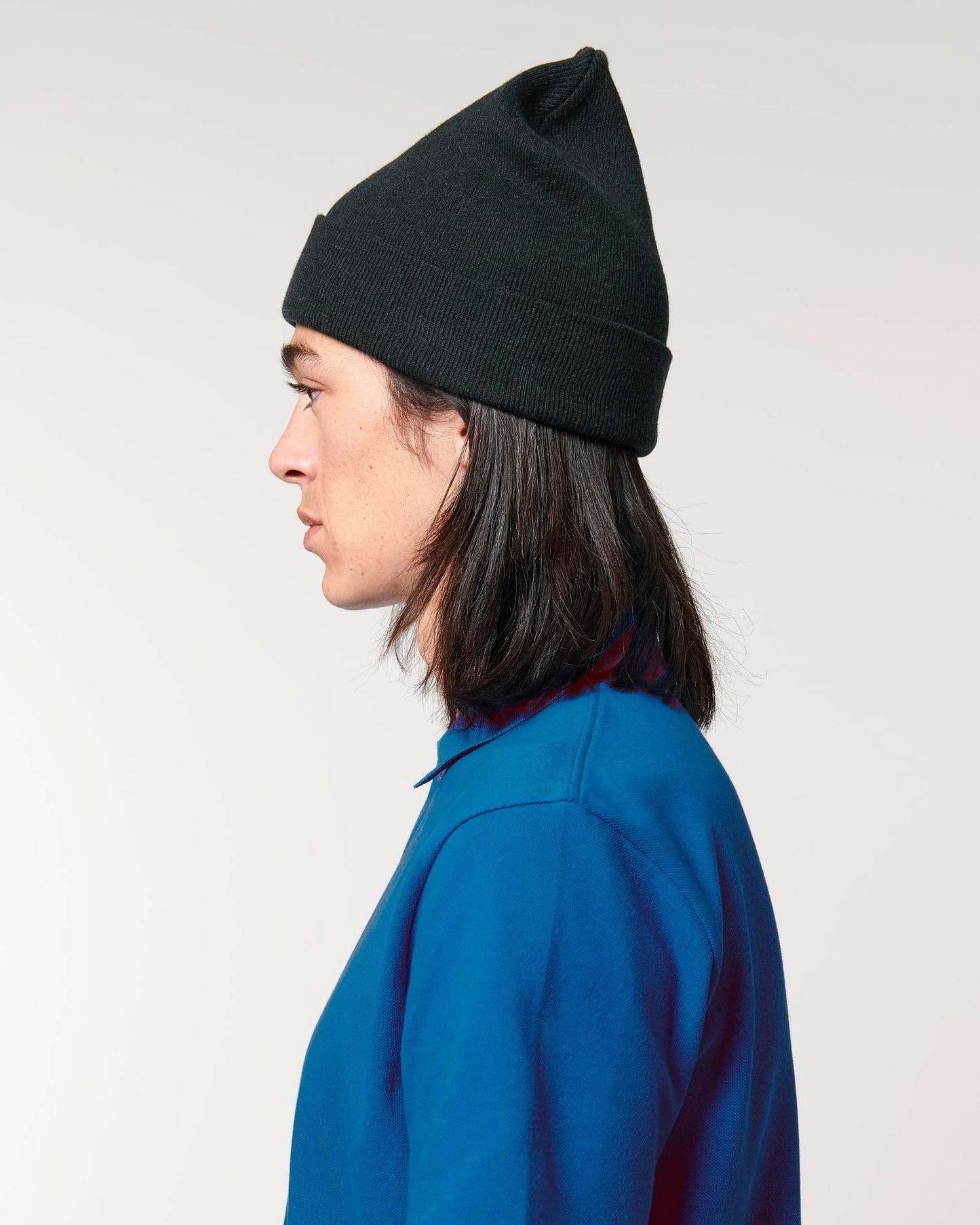 Rib Beanie - Black - Vorderseite Detail
