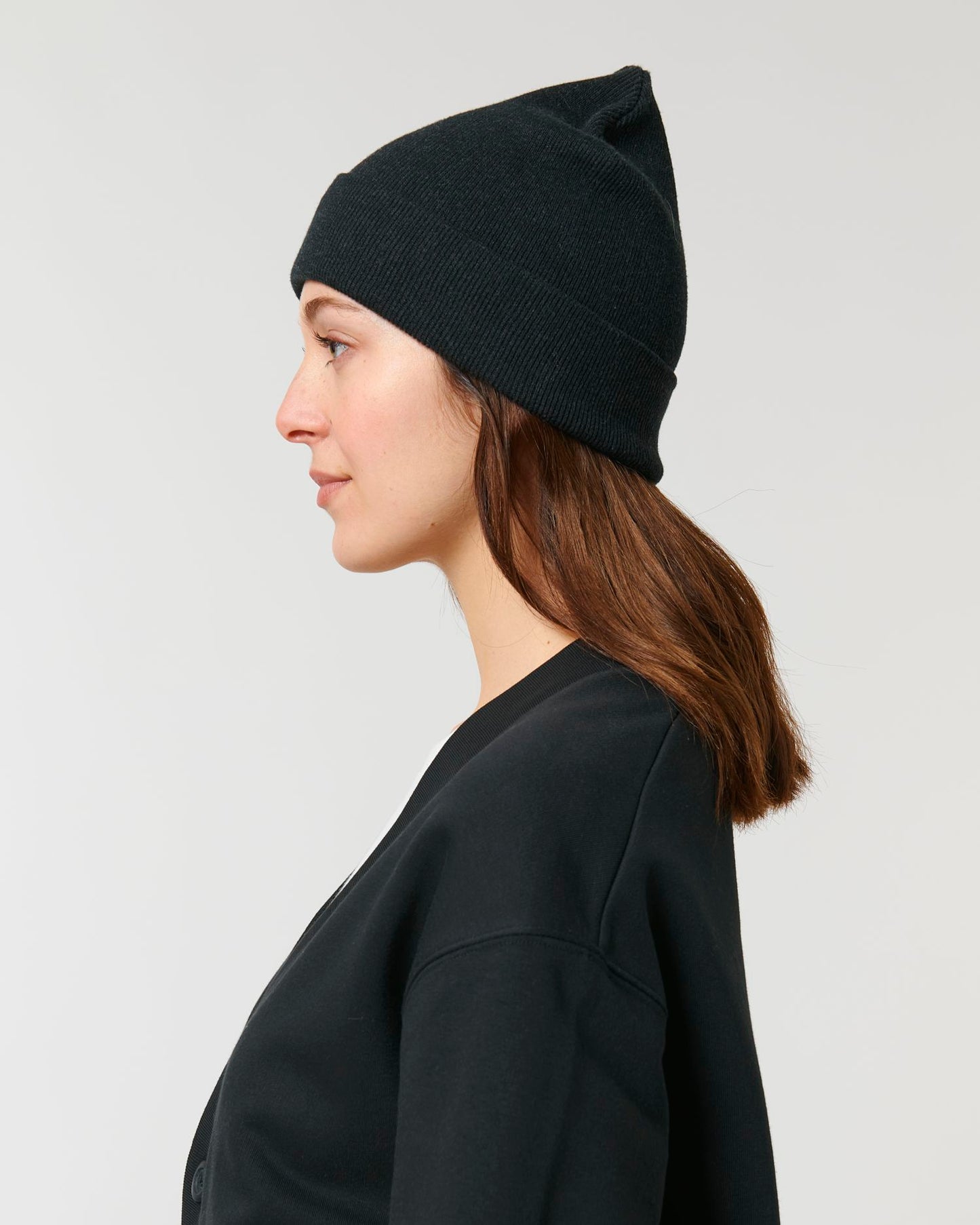 Rib Beanie - Black - Vorderseite Detail