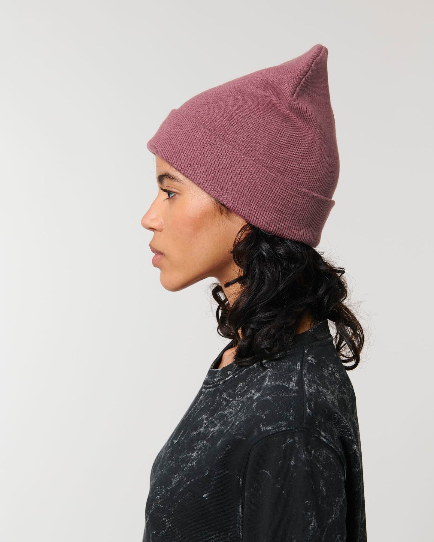 Rib Beanie - Hibiscus Rose - Vorderseite Detail