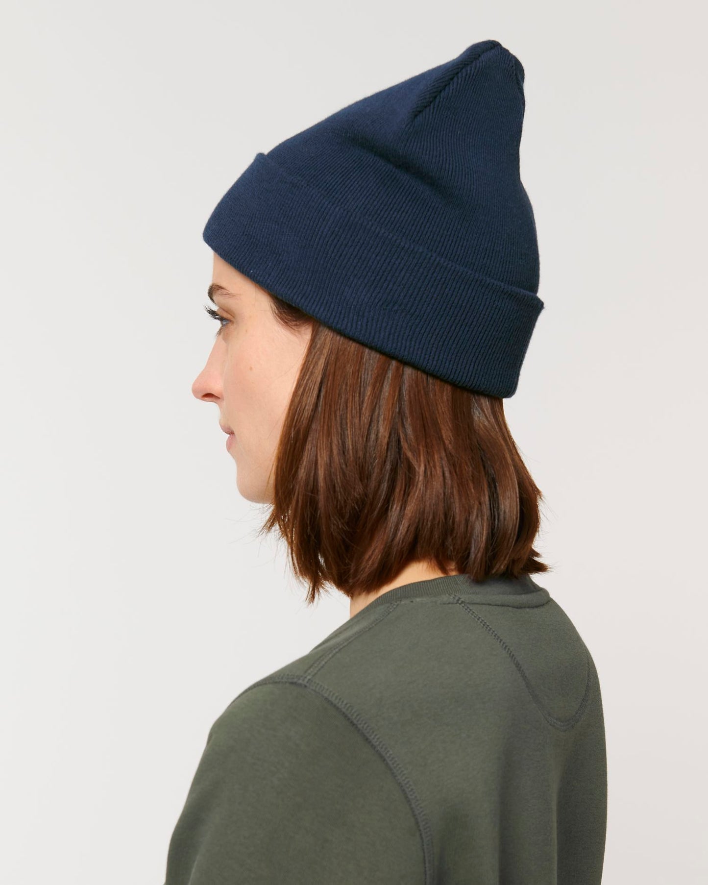 Rib Beanie - French Navy - Vorderseite Detail