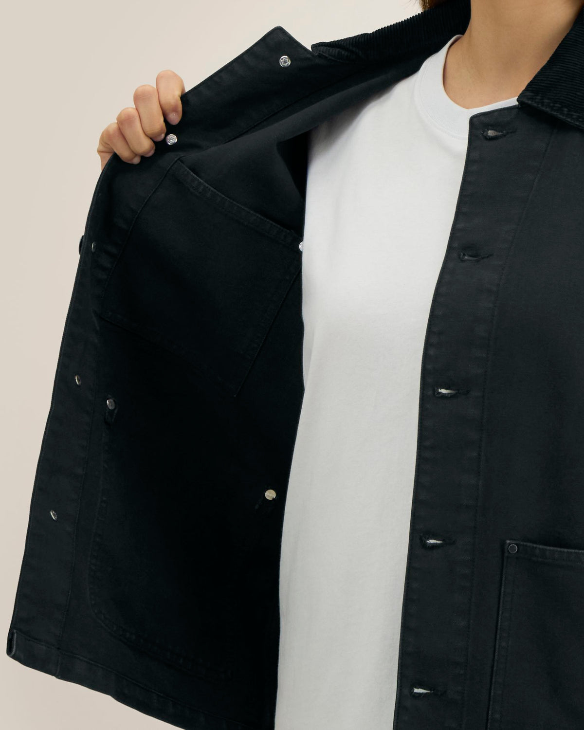 Chore Jacket - G. Dyed Black - Vorderseite Detail