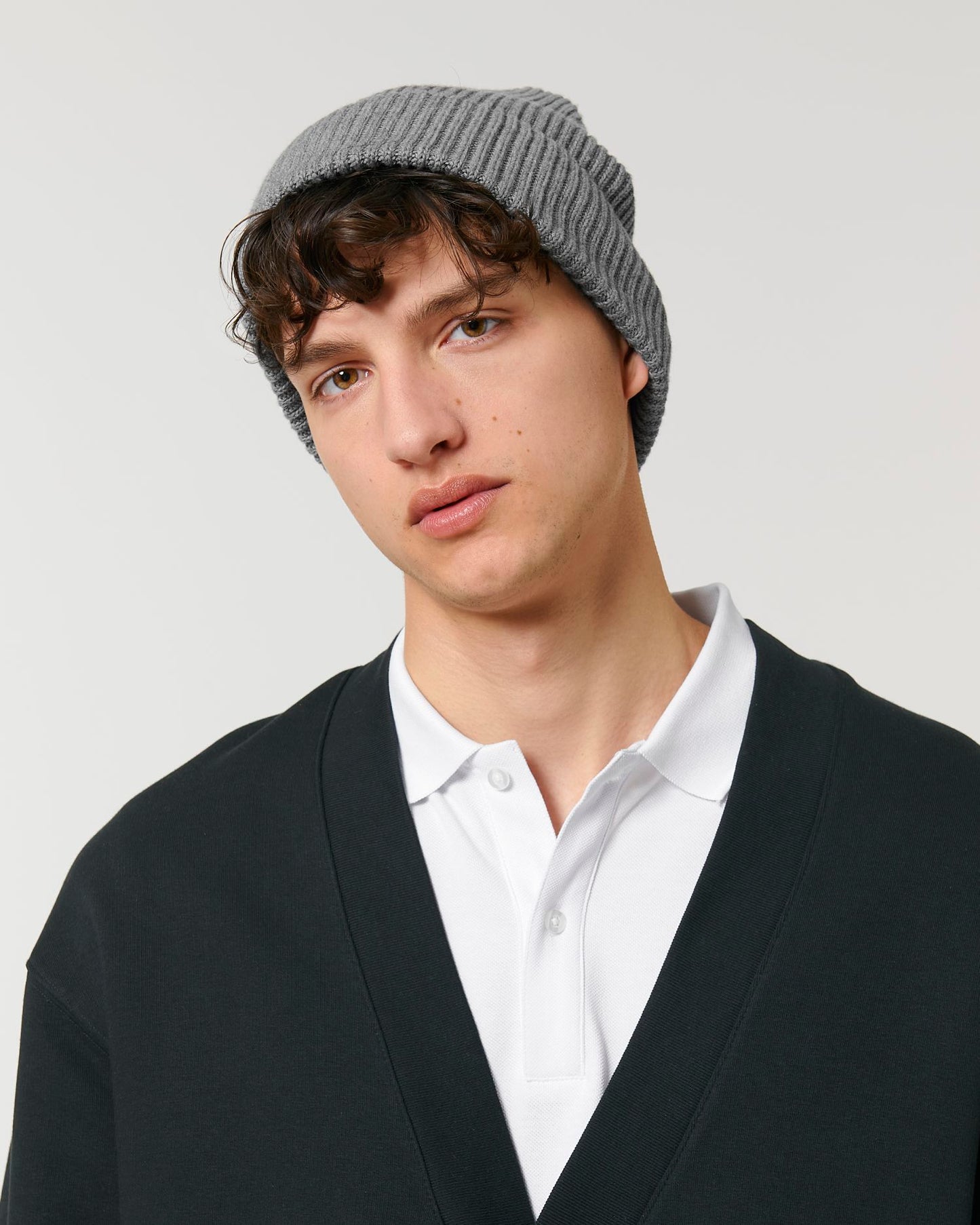 Fisherman Beanie - Mid Heather Grey - Vorderseite