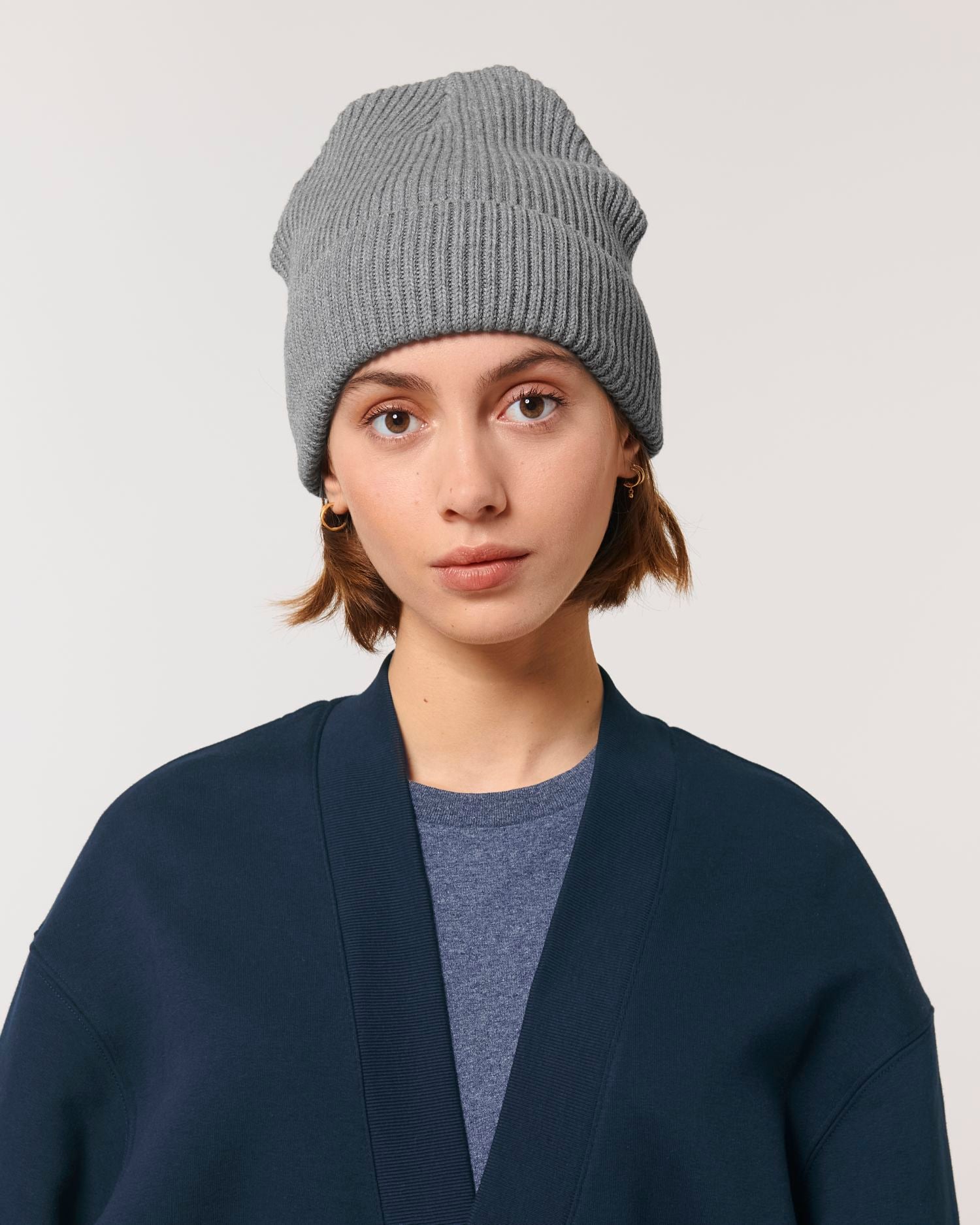 Fisherman Beanie - Mid Heather Grey - Vorderseite