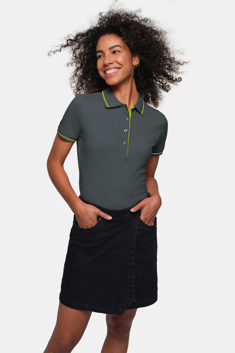 HAKRO Damen Poloshirt Casual - Anthrazit/kiwi - 5