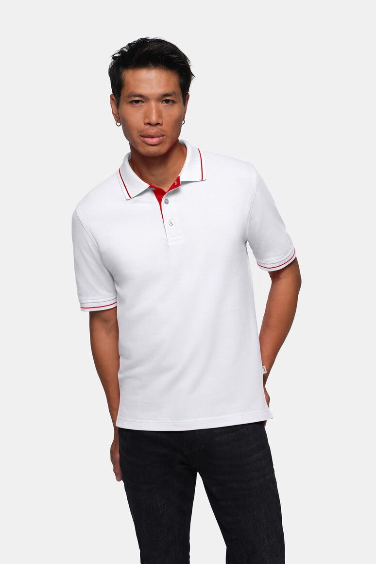 HAKRO Poloshirt Casual - Weiß/rot - 5