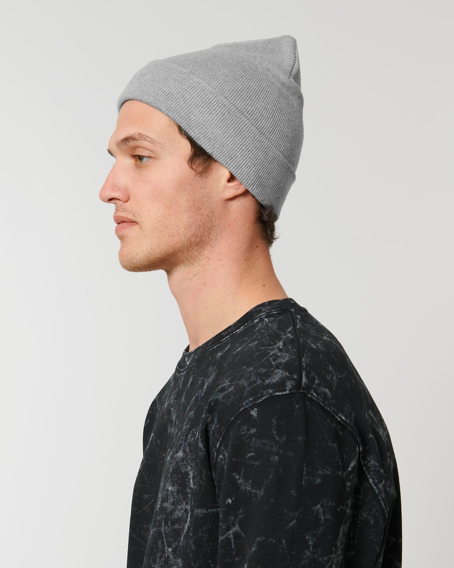 Rib Beanie - Heather Grey - Vorderseite Detail