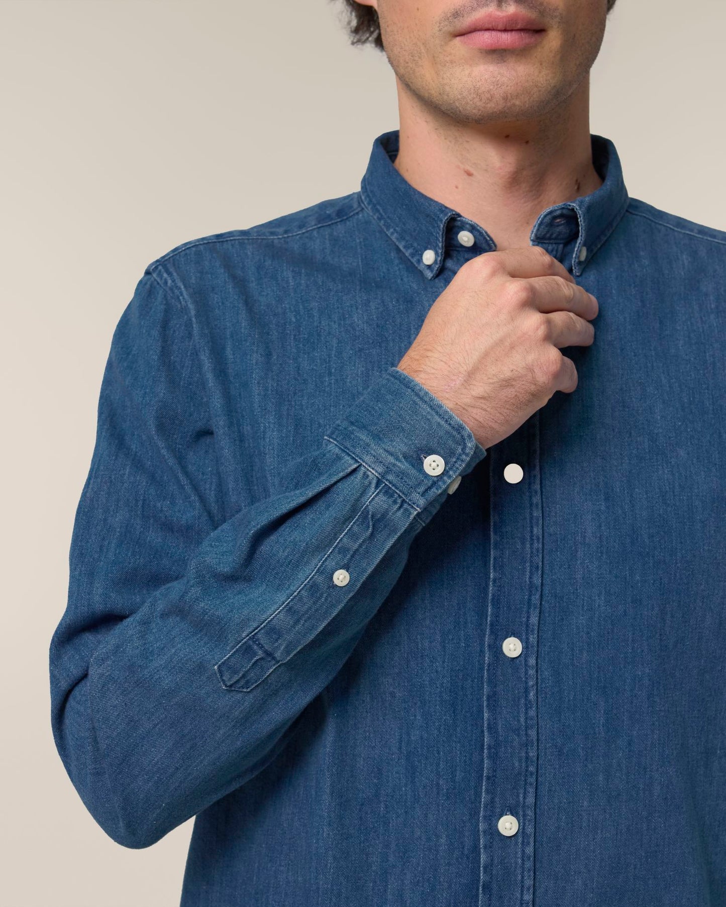 Stanley Denim Shirt - Mid Wash - Vorderseite Detail