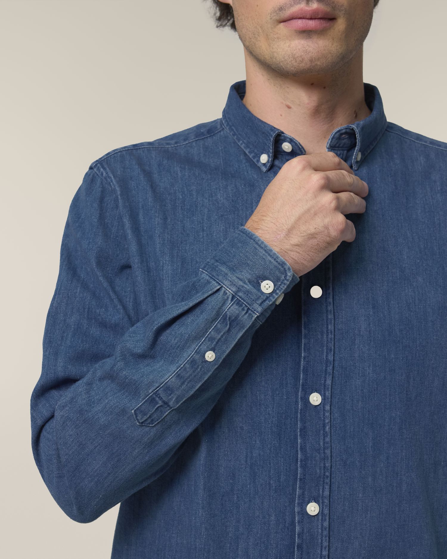Stanley Denim Shirt - Mid Wash - Vorderseite Detail