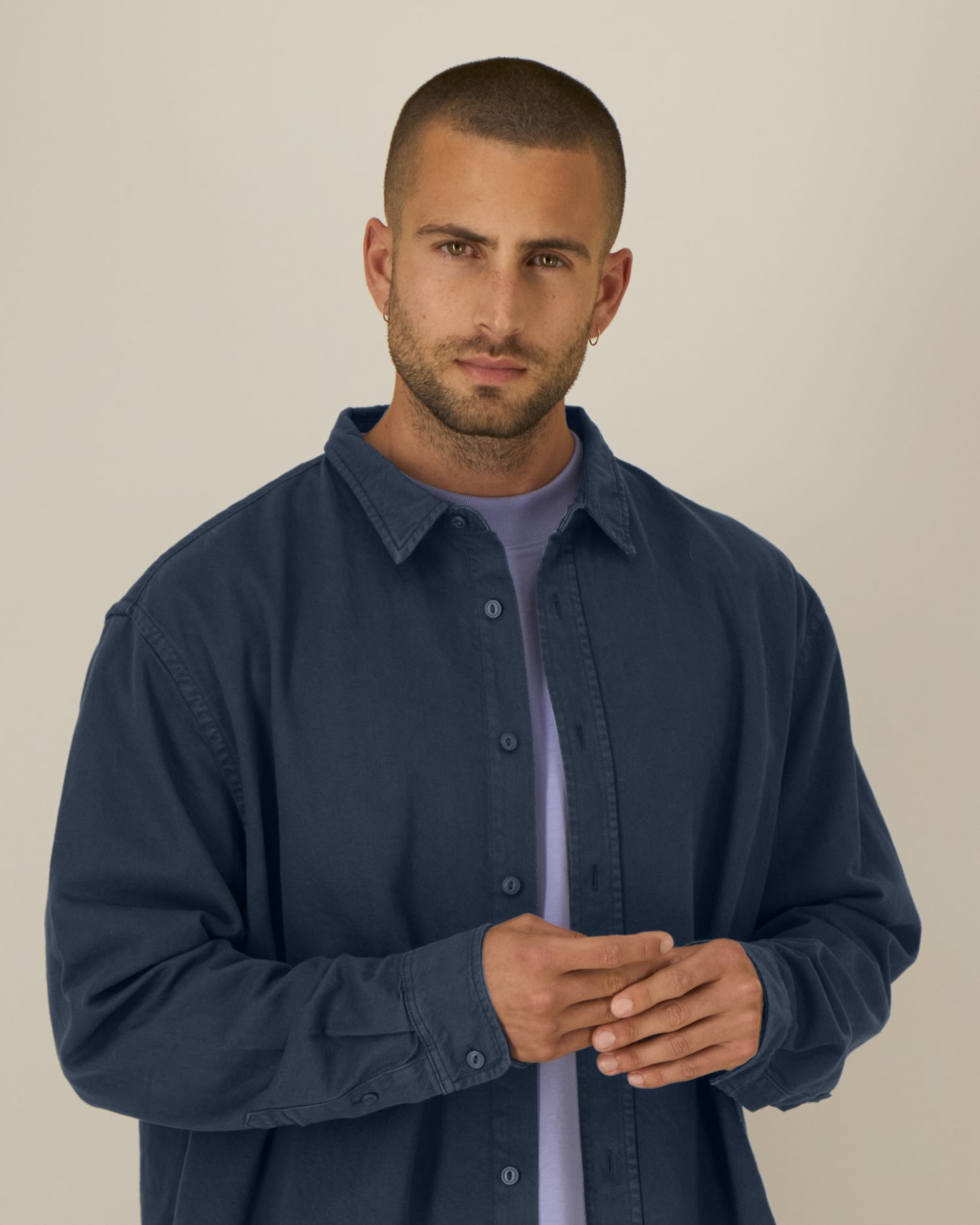 Worker Shirt - G.Dyed Navy - Vorderseite Detail