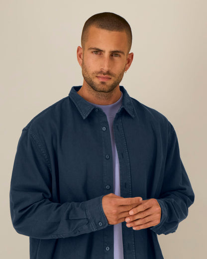 Worker Shirt - G.Dyed Navy - Vorderseite Detail