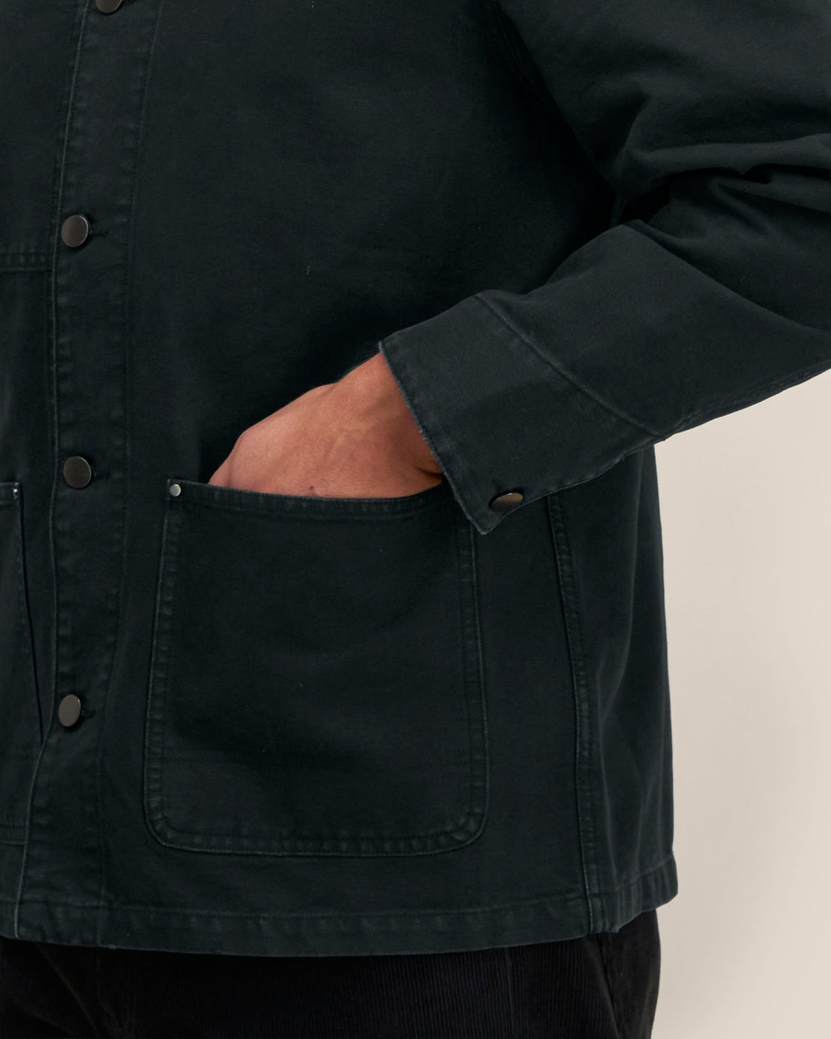 Chore Jacket - G. Dyed Black - Vorderseite Detail