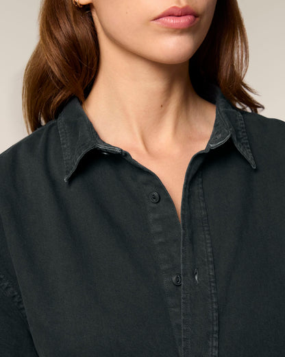 Worker Shirt - G. Dyed Black Rock - Vorderseite Detail