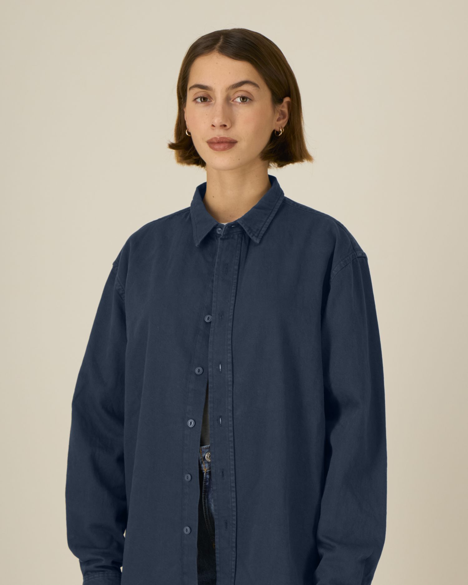 Worker Shirt - G.Dyed Navy - Vorderseite Detail
