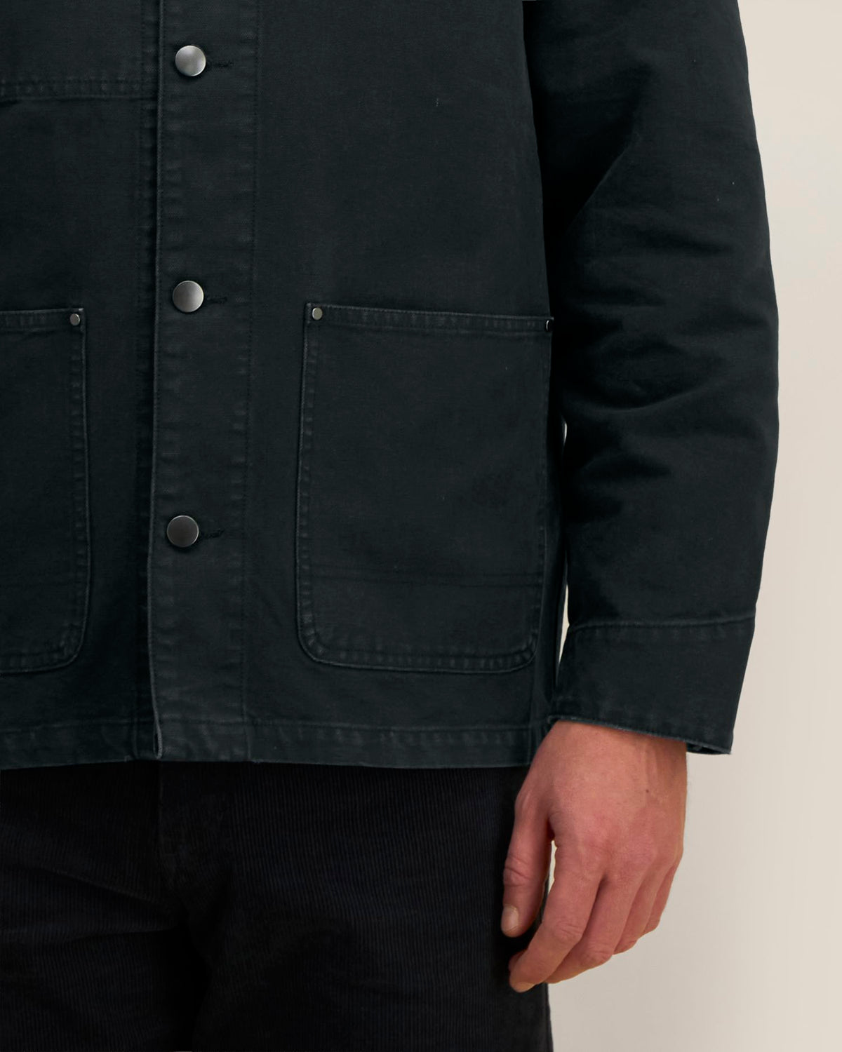 Chore Jacket - G. Dyed Black - Vorderseite Detail