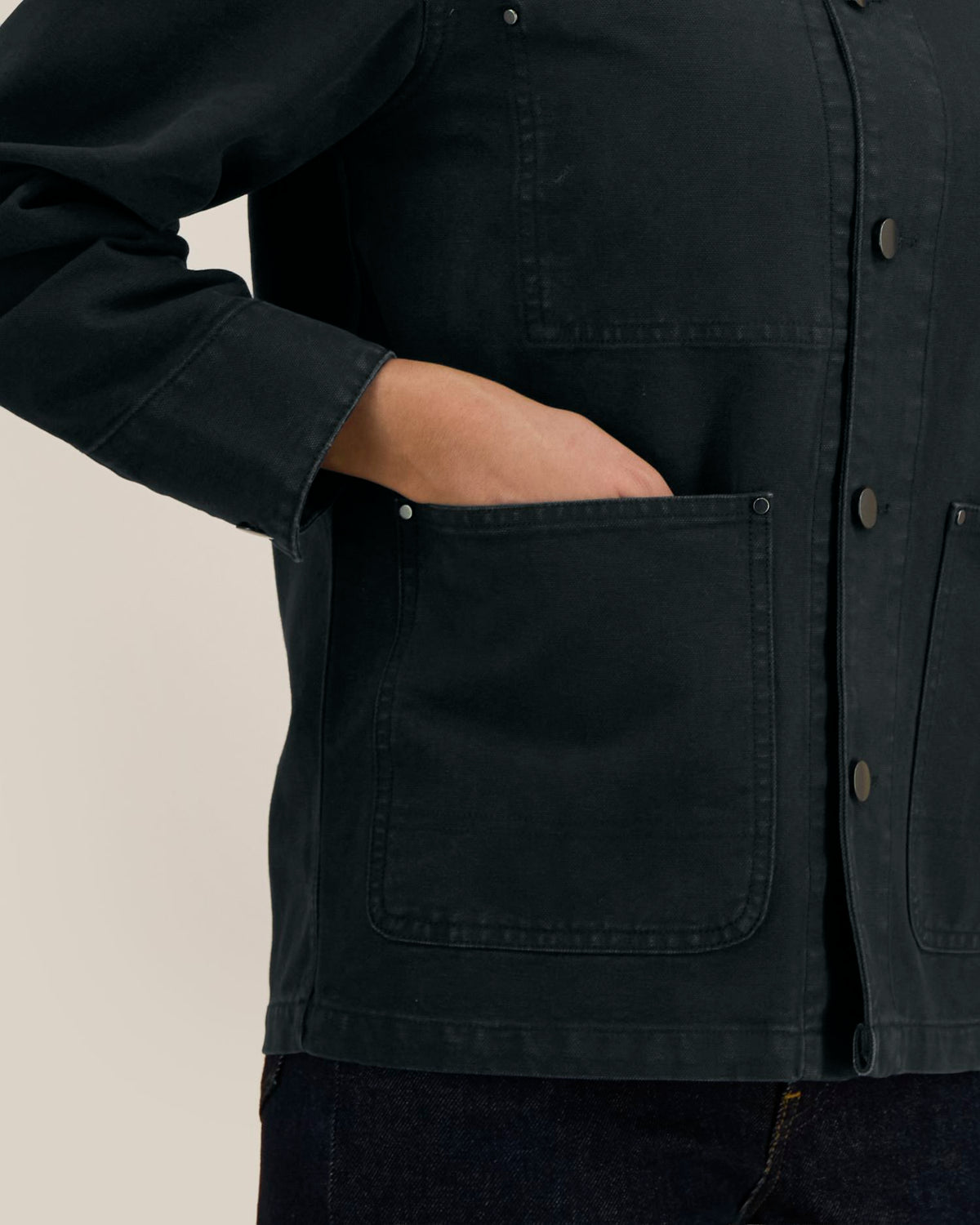 Chore Jacket - G. Dyed Black - Vorderseite Detail
