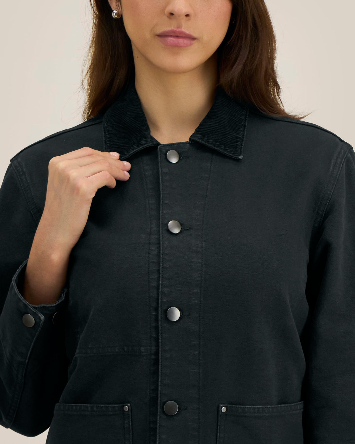 Chore Jacket - G. Dyed Black - Vorderseite Detail