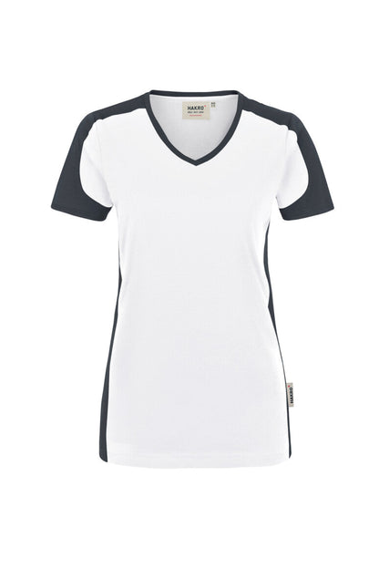 HAKRO Damen V-Shirt Contrast MIKRALINAR® - Weiß/anthrazit - 1