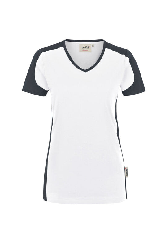 HAKRO Damen V-Shirt Contrast MIKRALINAR® - Weiß/anthrazit - 1