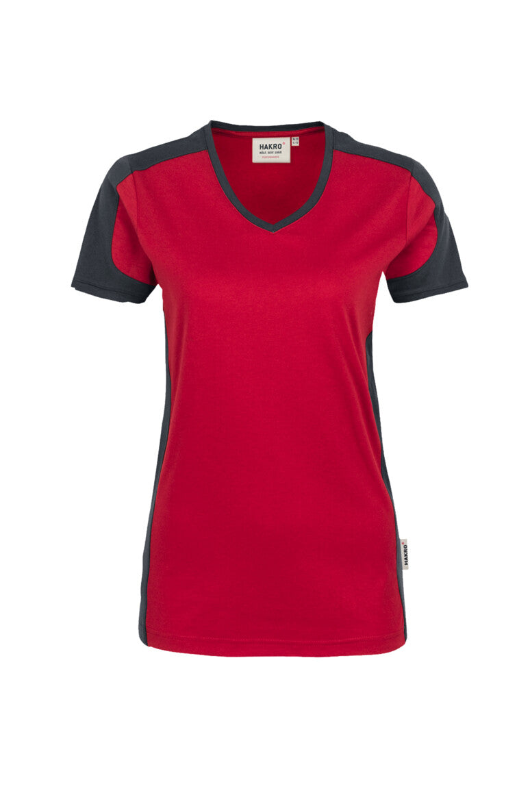 HAKRO Damen V-Shirt Contrast MIKRALINAR® - Rot/anthrazit - 1