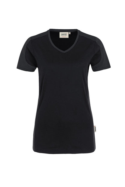 HAKRO Damen V-Shirt Contrast MIKRALINAR® - Schwarz/anthrazit - 1