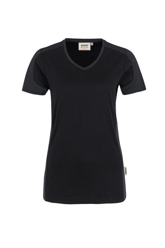 HAKRO Damen V-Shirt Contrast MIKRALINAR® - Schwarz/anthrazit - 1