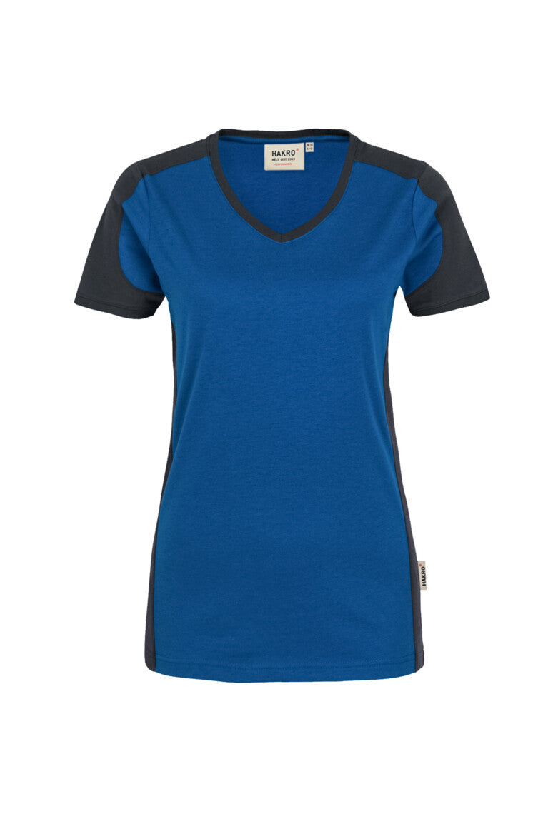 HAKRO Damen V-Shirt Contrast MIKRALINAR® - Royalblau/anthrazit - 1
