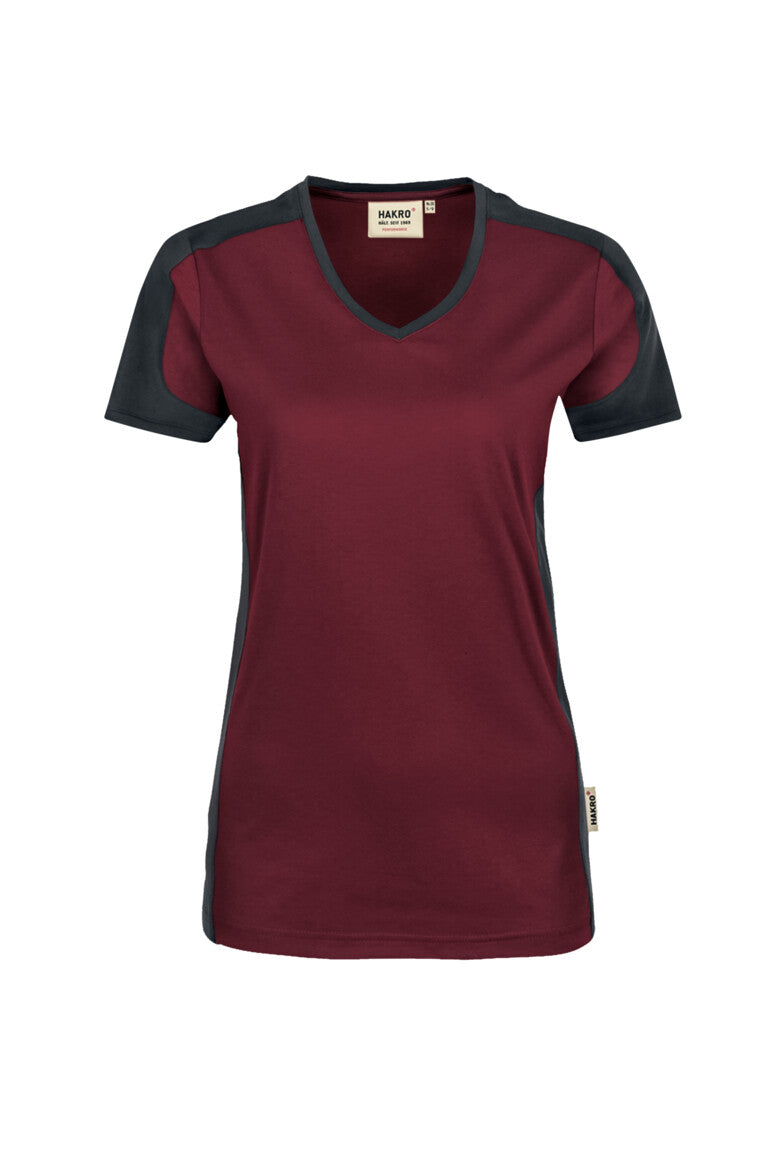 HAKRO Damen V-Shirt Contrast MIKRALINAR® - Weinrot/anthrazit - 1