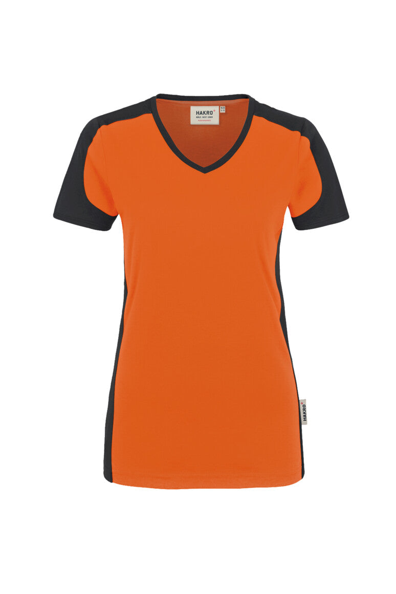 HAKRO Damen V-Shirt Contrast MIKRALINAR® - Orange/anthrazit - 1