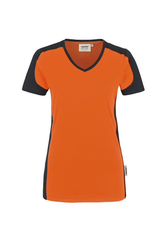 HAKRO Damen V-Shirt Contrast MIKRALINAR® - Orange/anthrazit - 1