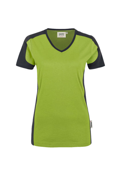 HAKRO Damen V-Shirt Contrast MIKRALINAR® - Kiwi/anthrazit - 1