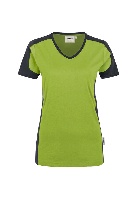 HAKRO Damen V-Shirt Contrast MIKRALINAR® - Kiwi/anthrazit - 1