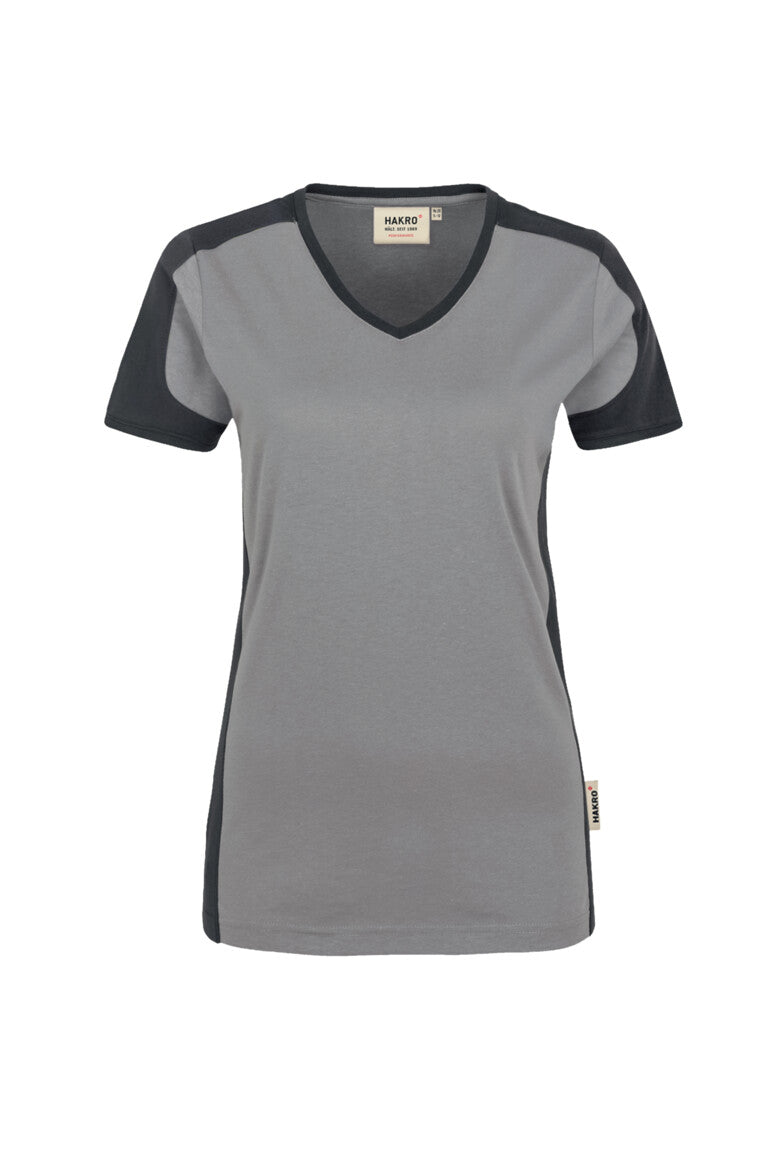HAKRO Damen V-Shirt Contrast MIKRALINAR® - Titan/anthrazit - 1