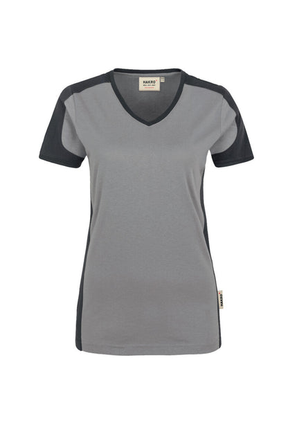 HAKRO Damen V-Shirt Contrast MIKRALINAR® - Titan/anthrazit - 1