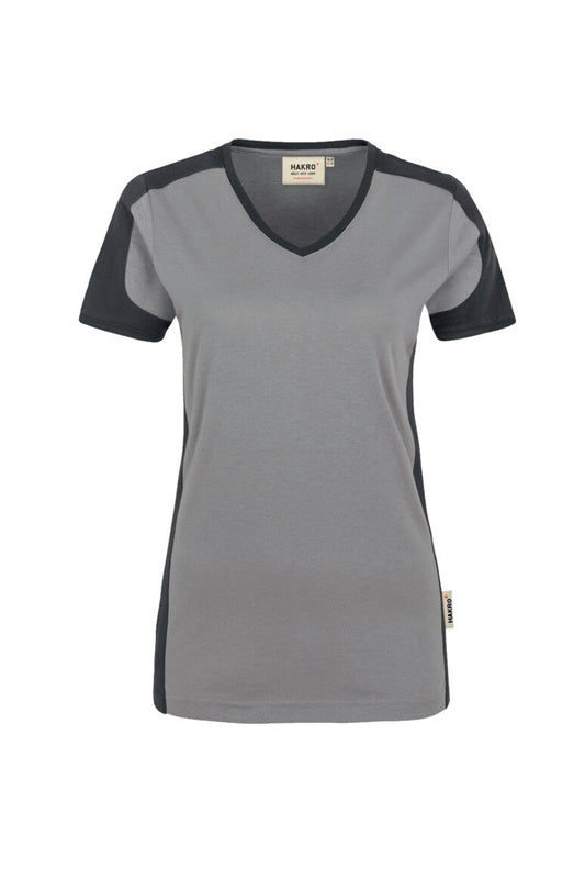 HAKRO Damen V-Shirt Contrast MIKRALINAR® - Titan/anthrazit - 1