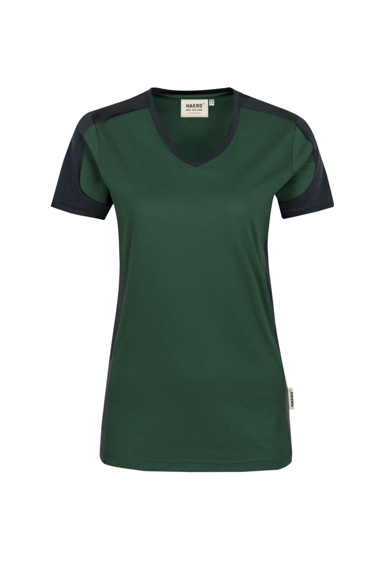 HAKRO Damen V-Shirt Contrast MIKRALINAR® - Tanne/anthrazit - 1