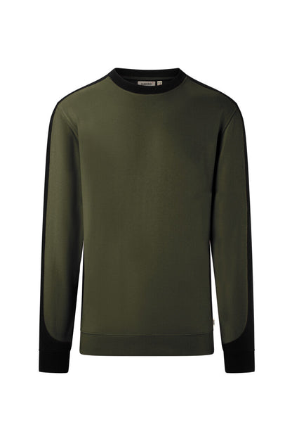 HAKRO Sweatshirt Contrast MIKRALINAR® ECO - Olive/schwarz - 1