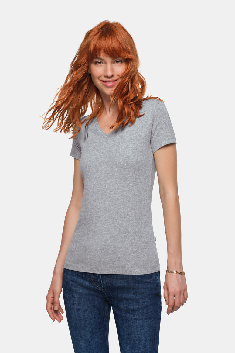 HAKRO Damen V-Shirt Stretch - Grau meliert - 5