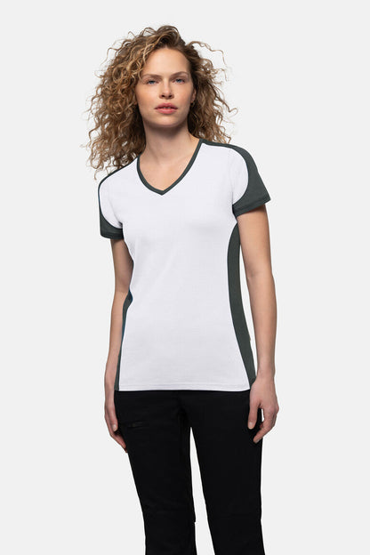HAKRO Damen V-Shirt Contrast MIKRALINAR® - Weiß/anthrazit - 5