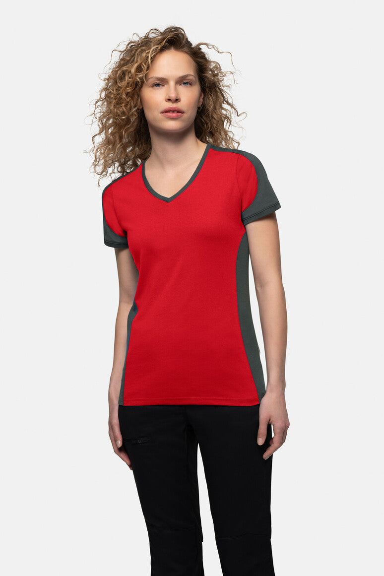 HAKRO Damen V-Shirt Contrast MIKRALINAR® - Rot/anthrazit - 5