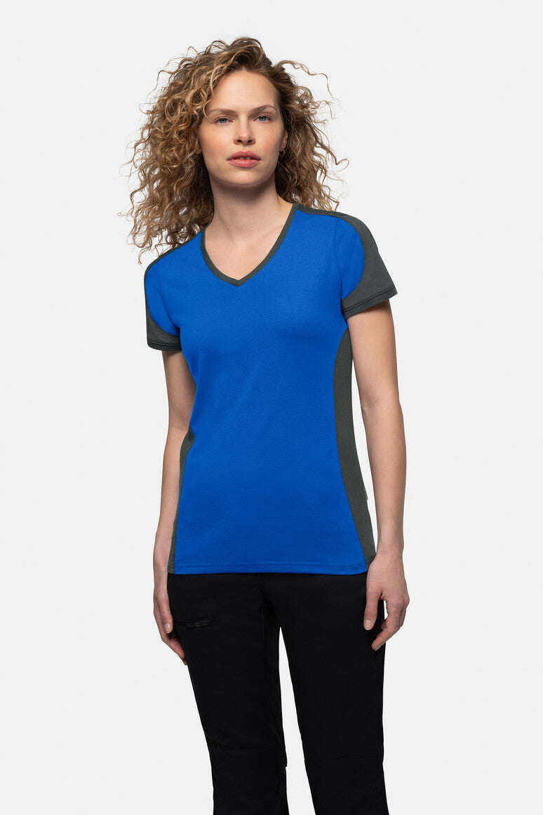 HAKRO Damen V-Shirt Contrast MIKRALINAR® - Royalblau/anthrazit - 5