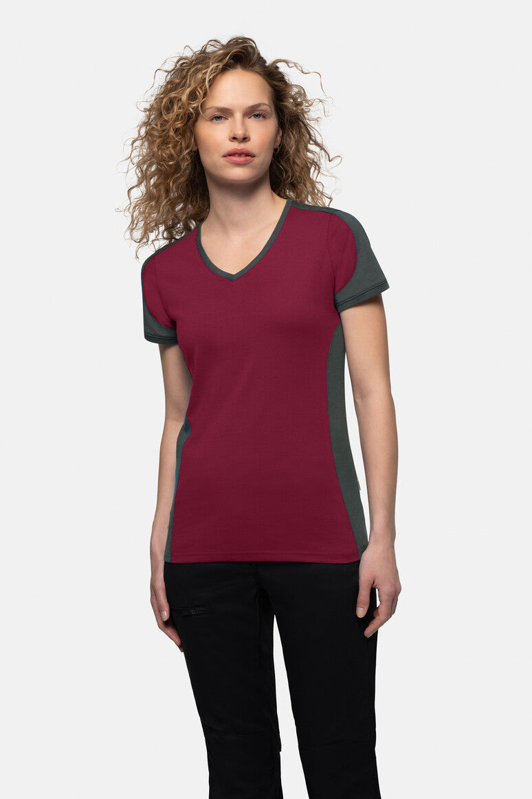 HAKRO Damen V-Shirt Contrast MIKRALINAR® - Weinrot/anthrazit - 5