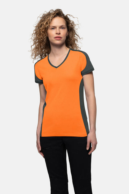 HAKRO Damen V-Shirt Contrast MIKRALINAR® - Orange/anthrazit - 5