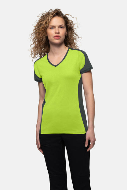 HAKRO Damen V-Shirt Contrast MIKRALINAR® - Kiwi/anthrazit - 5