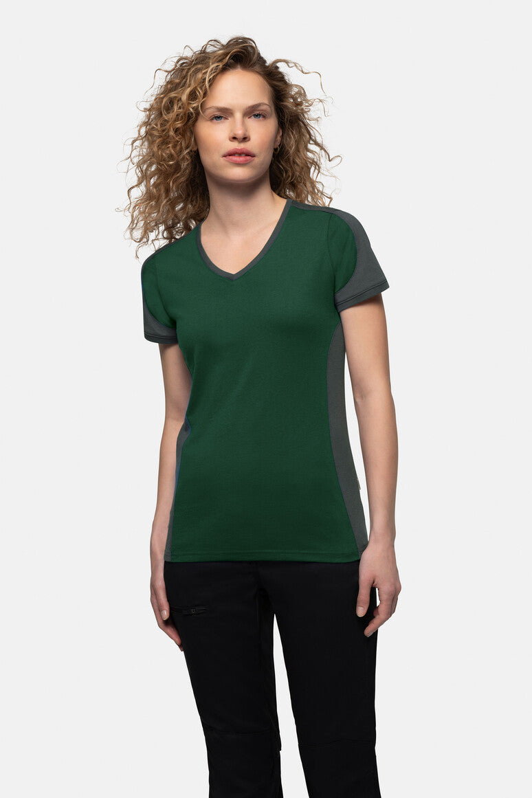 HAKRO Damen V-Shirt Contrast MIKRALINAR® - Tanne/anthrazit - 5