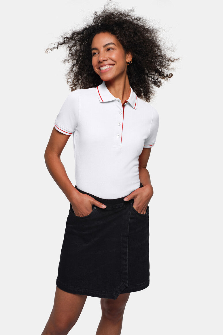 HAKRO Damen Poloshirt Casual - Weiß/rot - 5