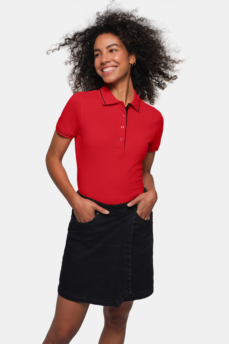 HAKRO Damen Poloshirt Casual - Rot/schwarz - 5