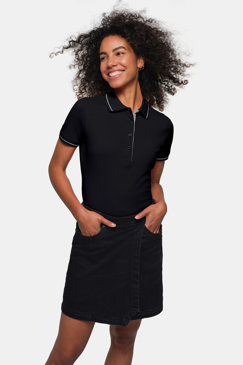 HAKRO Damen Poloshirt Casual - Schwarz/silber - 5