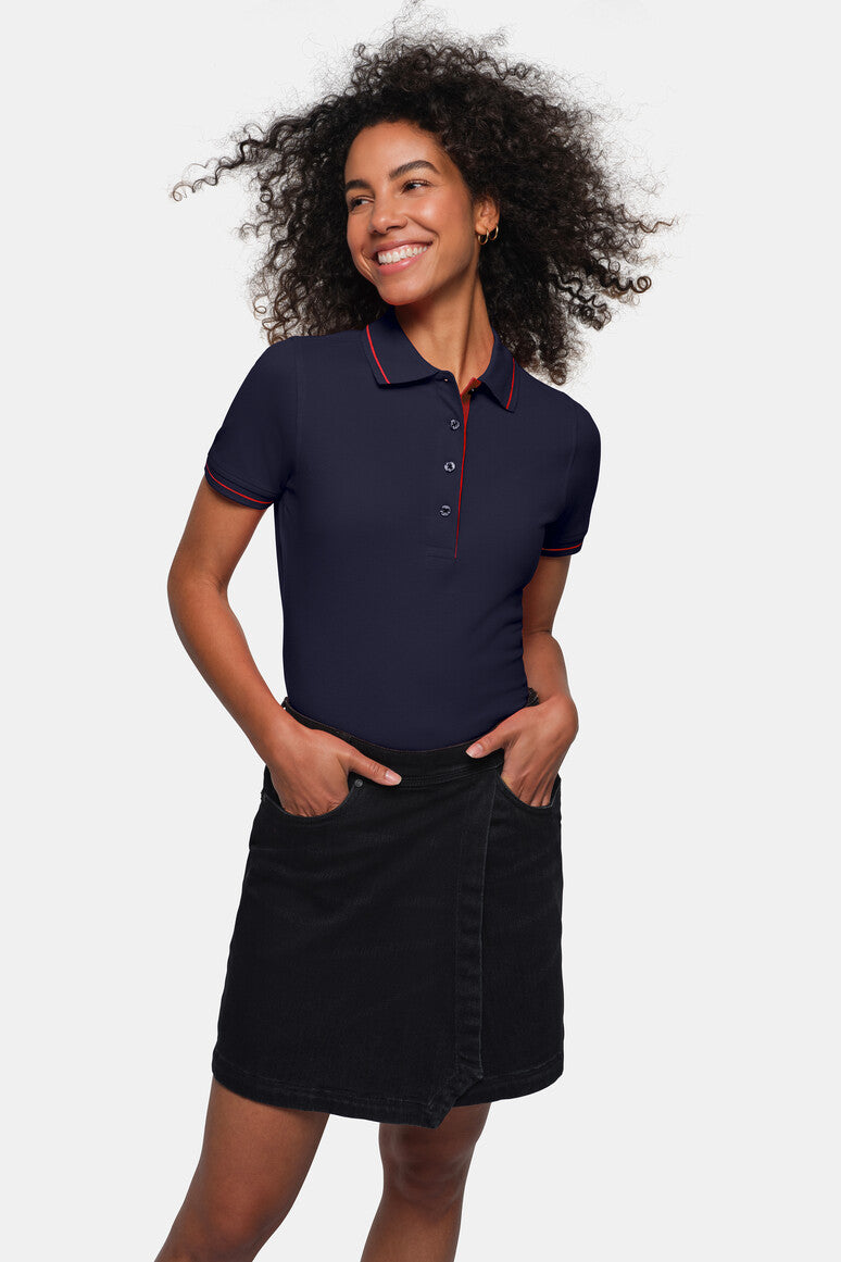 HAKRO Damen Poloshirt Casual - Tinte/rot - 5