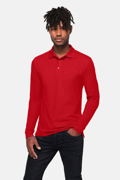 HAKRO Pocket-Longsleeve-Polo MIKRALINAR® ECO - Rot - 5