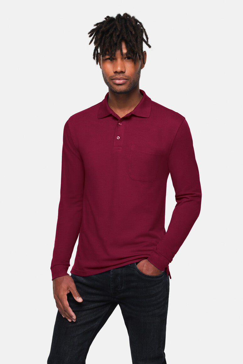 HAKRO Pocket-Longsleeve-Polo MIKRALINAR® ECO - Weinrot - 5